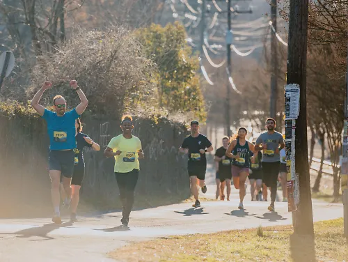 A group of runners during a race. 