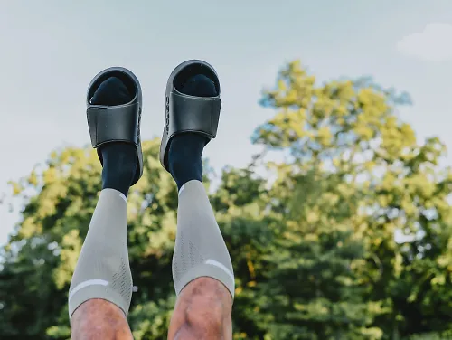 A runner wearing compression socks.