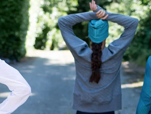 Three runners cool down after a run