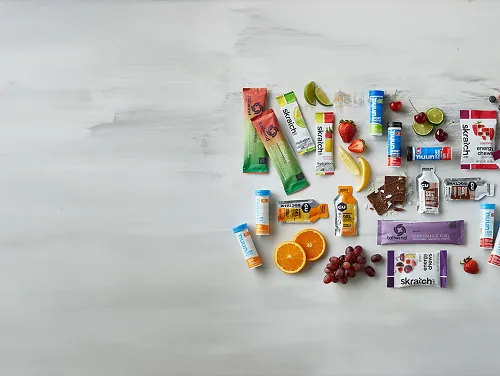 Laydown of nutrition and hydration products for runners