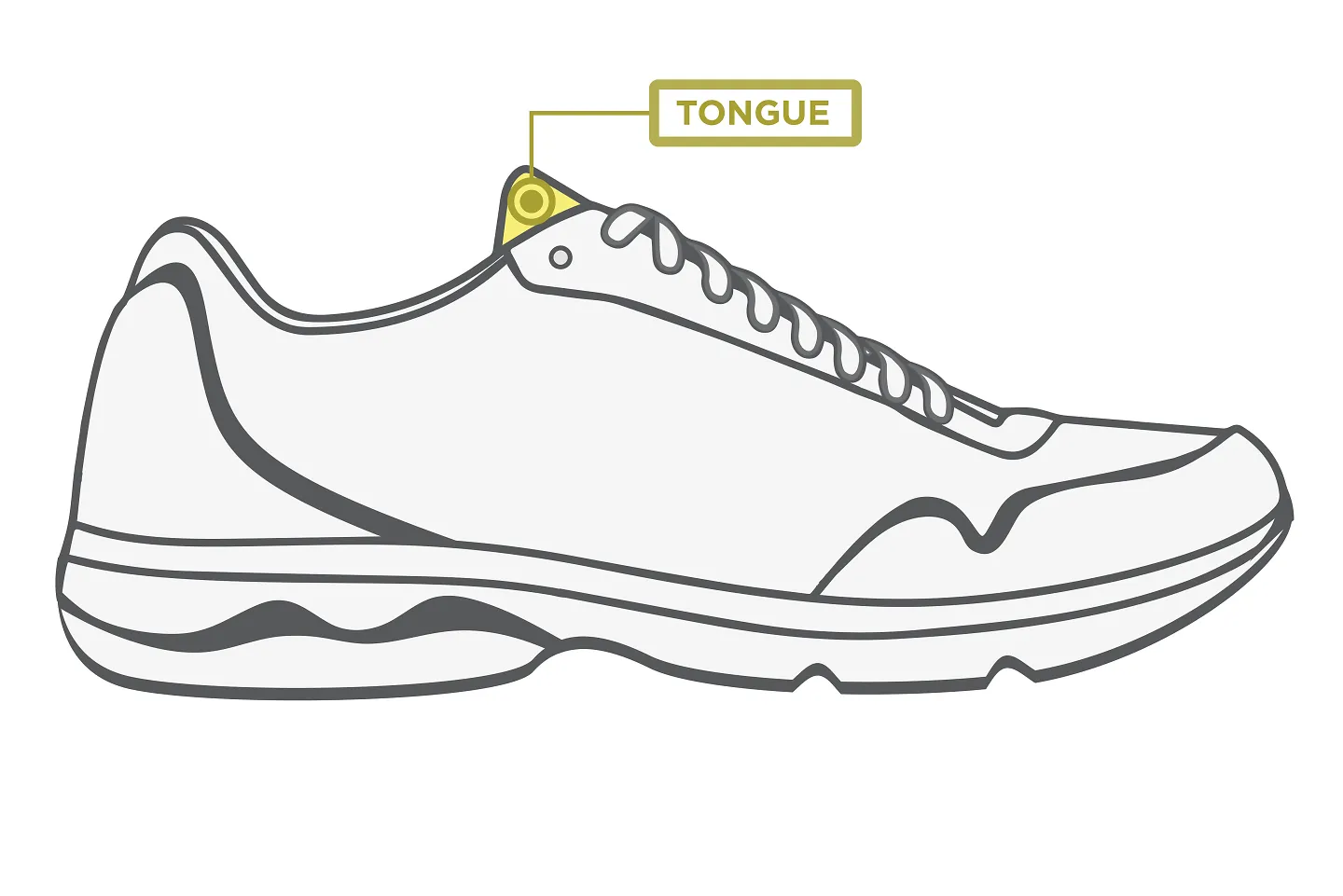 graphic highlighting the tongue of a running shoe