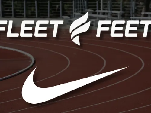 Nike and Fleet Feet logos on a track background