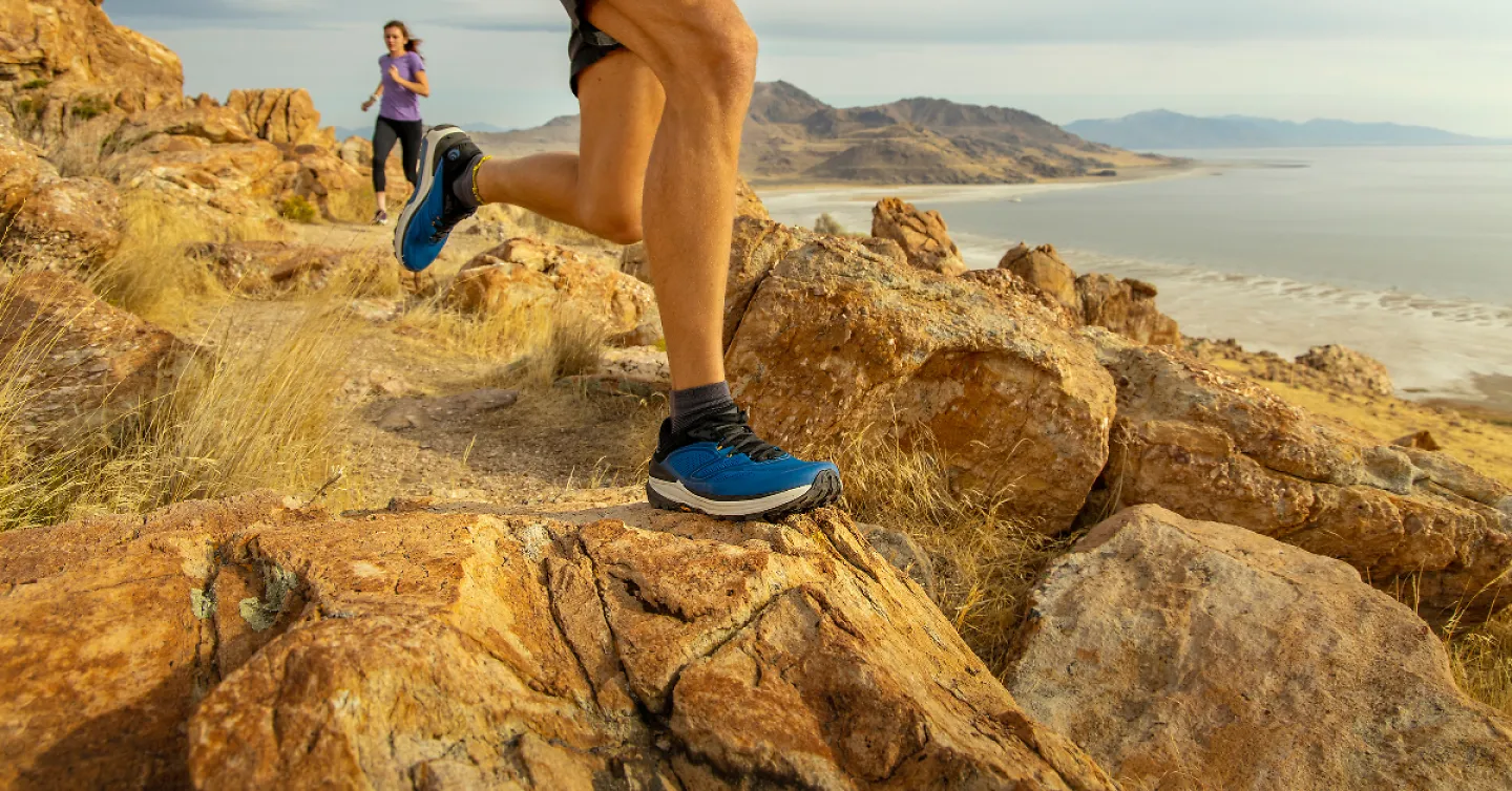 Man running a trail in Topo Ultraventure 2.