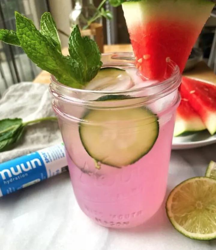 A watermelon Nuuntini prepared with a dissolved Nuun tablet